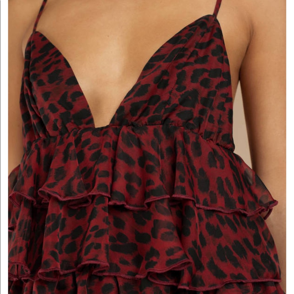 TOBI TOMMY RED RUFFLE LEOPARD DRESS SZ M - Picture 3 of 14